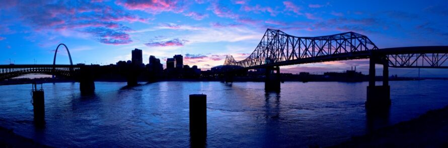 Downtown St. Louis Panoramic View at Sunset