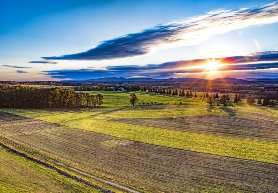 Sunset over the Gettysburg National Battlefield in Gettysburg Pensylvania